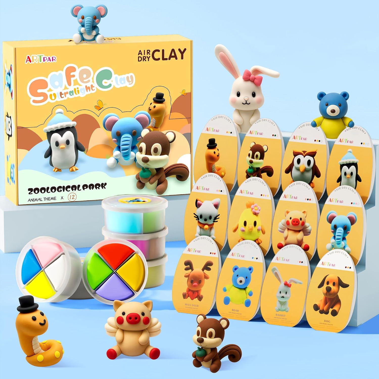 ARTPAR Air Dry Clay Kit, 12 Animals Modeling Magic Clay, Kids Crafts Gifts
