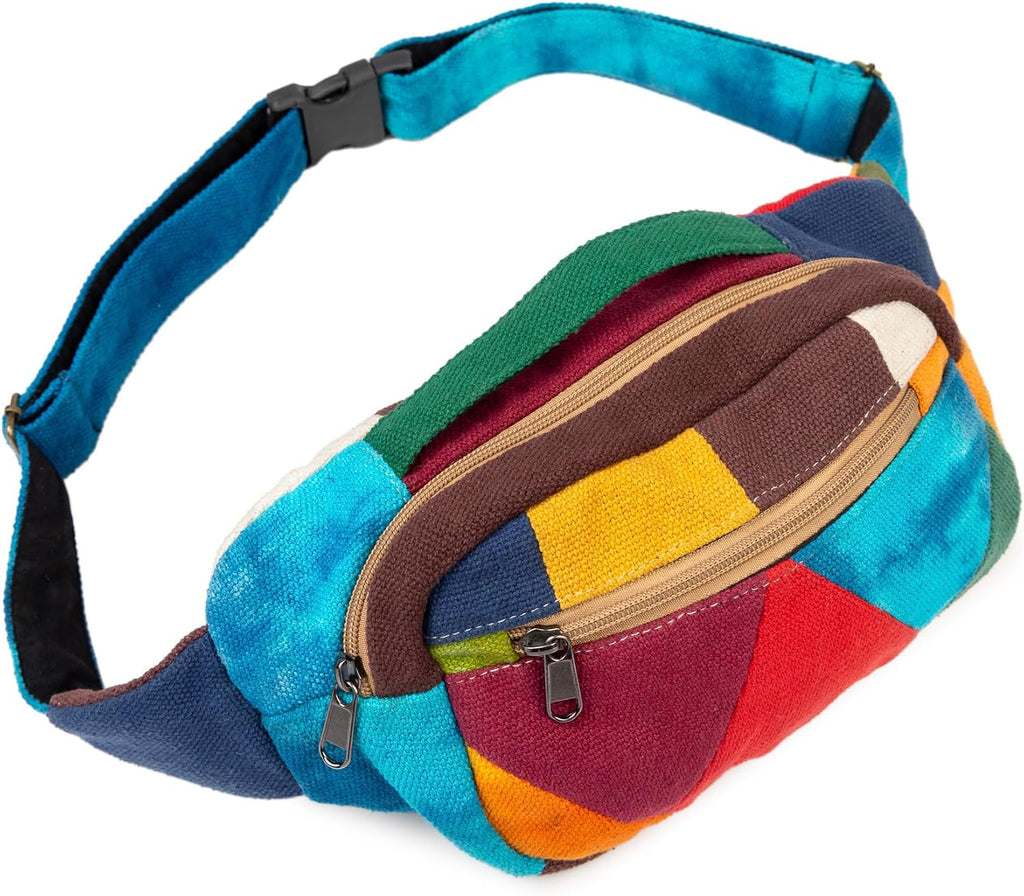 Freakmandu Eco-Friendly Boho Hippie Style Hemp Fanny Pack White Hip Waist Bag for Hiking Running Jogging