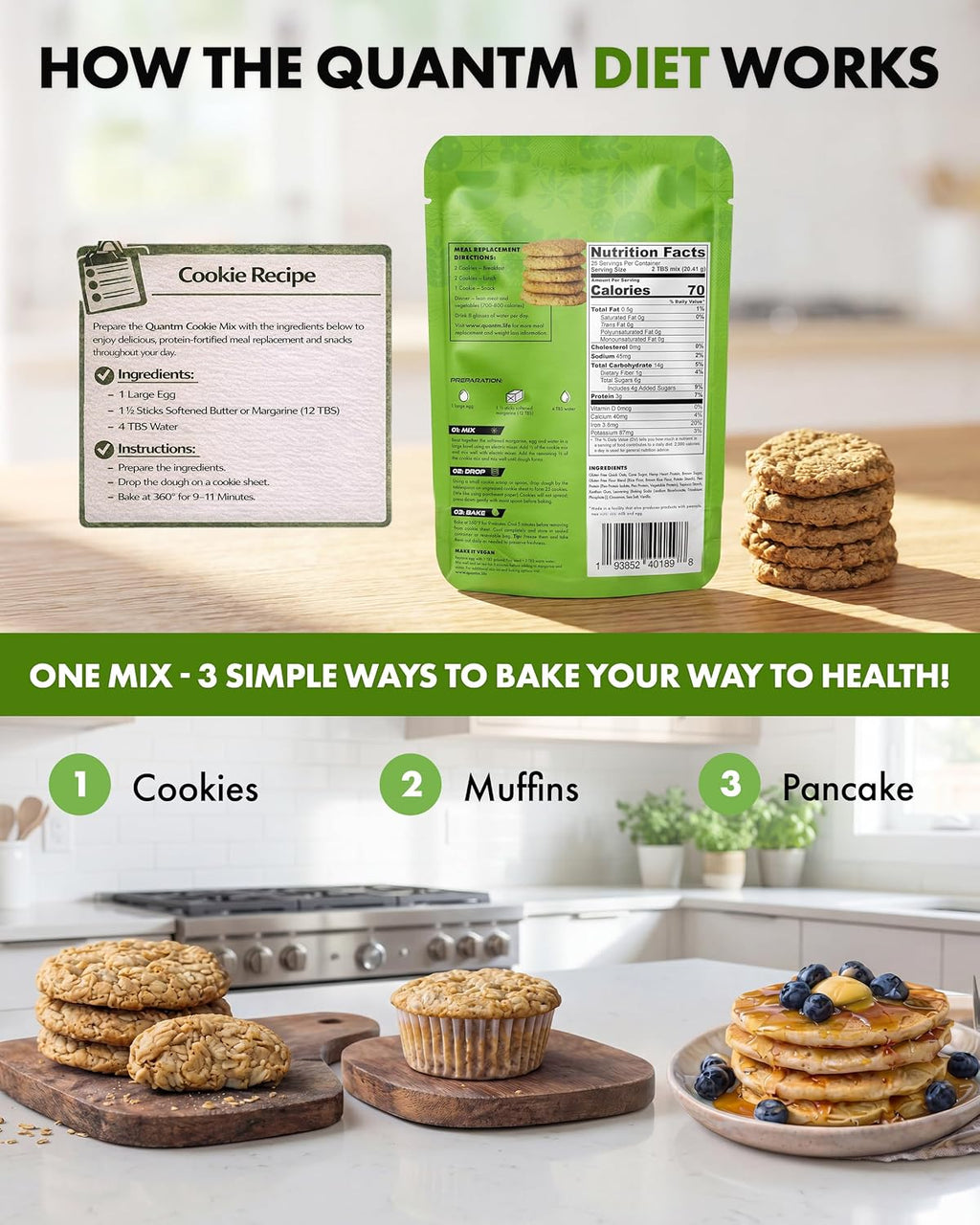 Cookie Mix, Gluten Free, Plant-Based Meal Replacement Plan with Hemp Protein, Rich in Fiber, Low in Sugar, No Preservatives or Artificial Sweeteners, 18 oz, 6 Pack 1-Month Supply