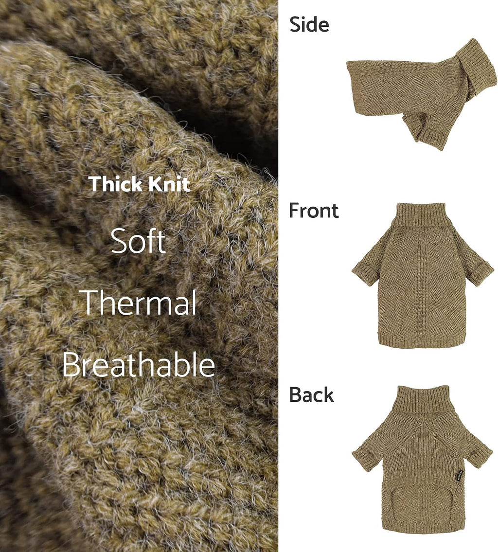 Fitwarm Thermal Knitted Dog Sweater Doggy Winter Coat Pet Clothes Doggie Turtleneck Jacket Puppy Outfits Cat Sweatsuit Sage Green Medium