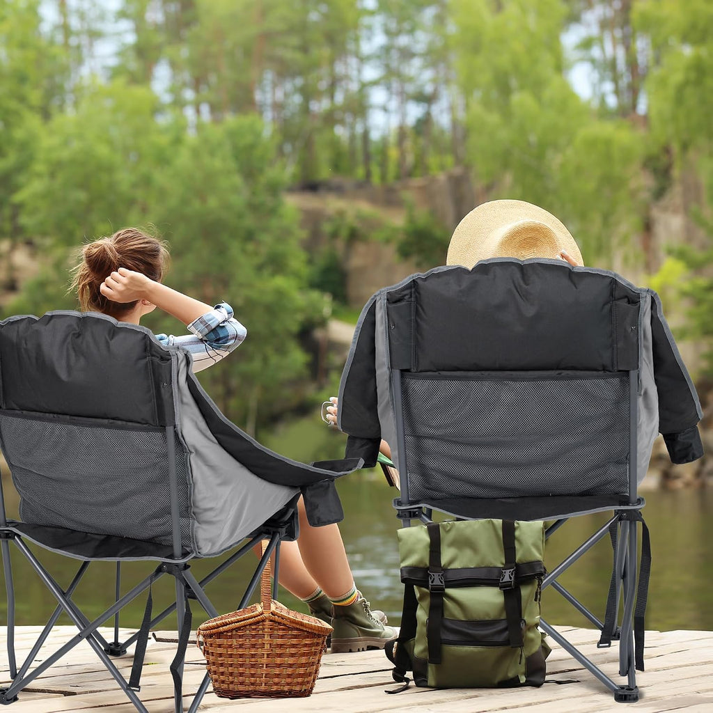 Oversized Camping Chairs with Cup Holder 500LBS, Black