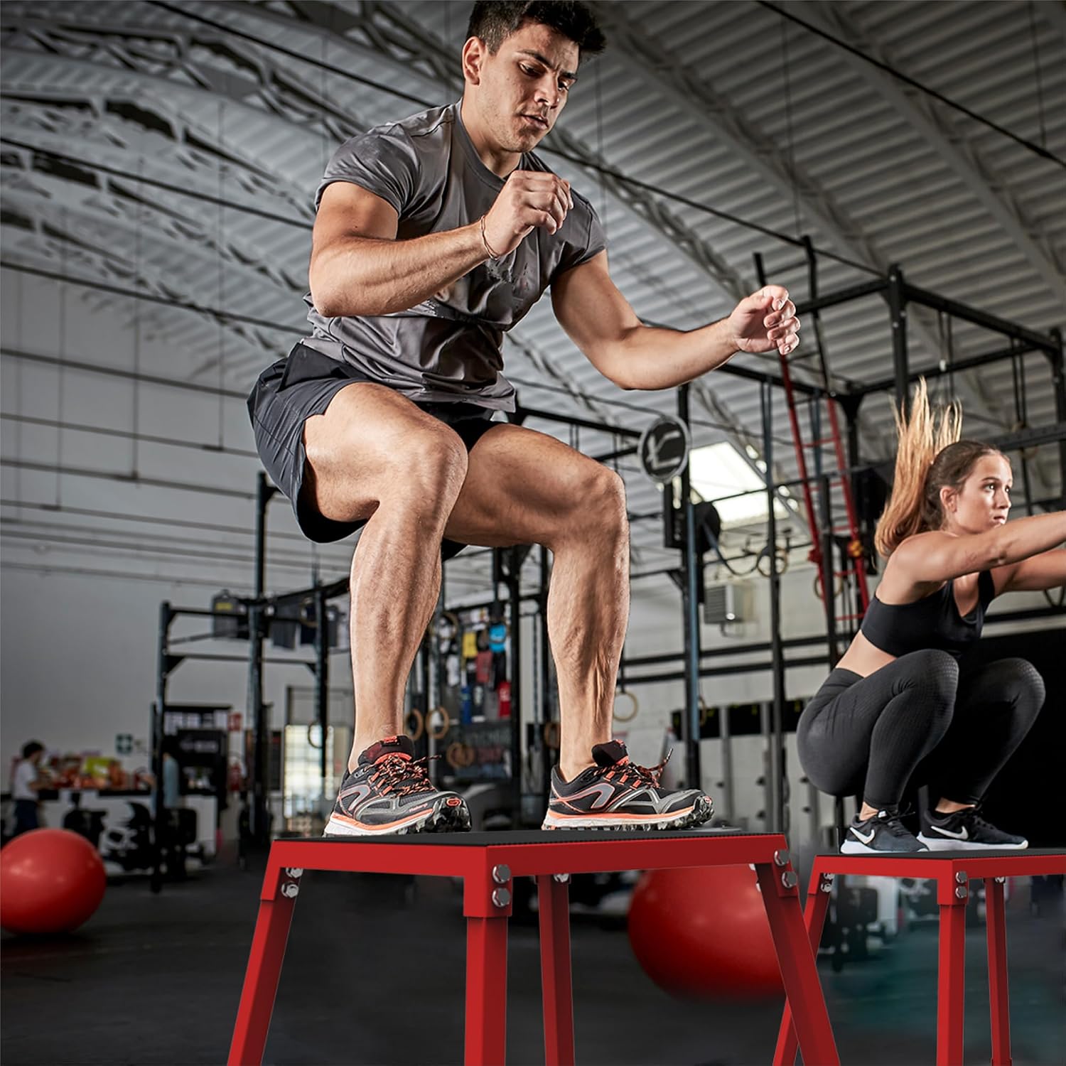12/18/24/30 Inch Height Steel Plyometric Jumping Box, Anti-Slip Plyo Box Set for Strength and Conditioning Training, Durable Exercise Step Platform for Home Gym
