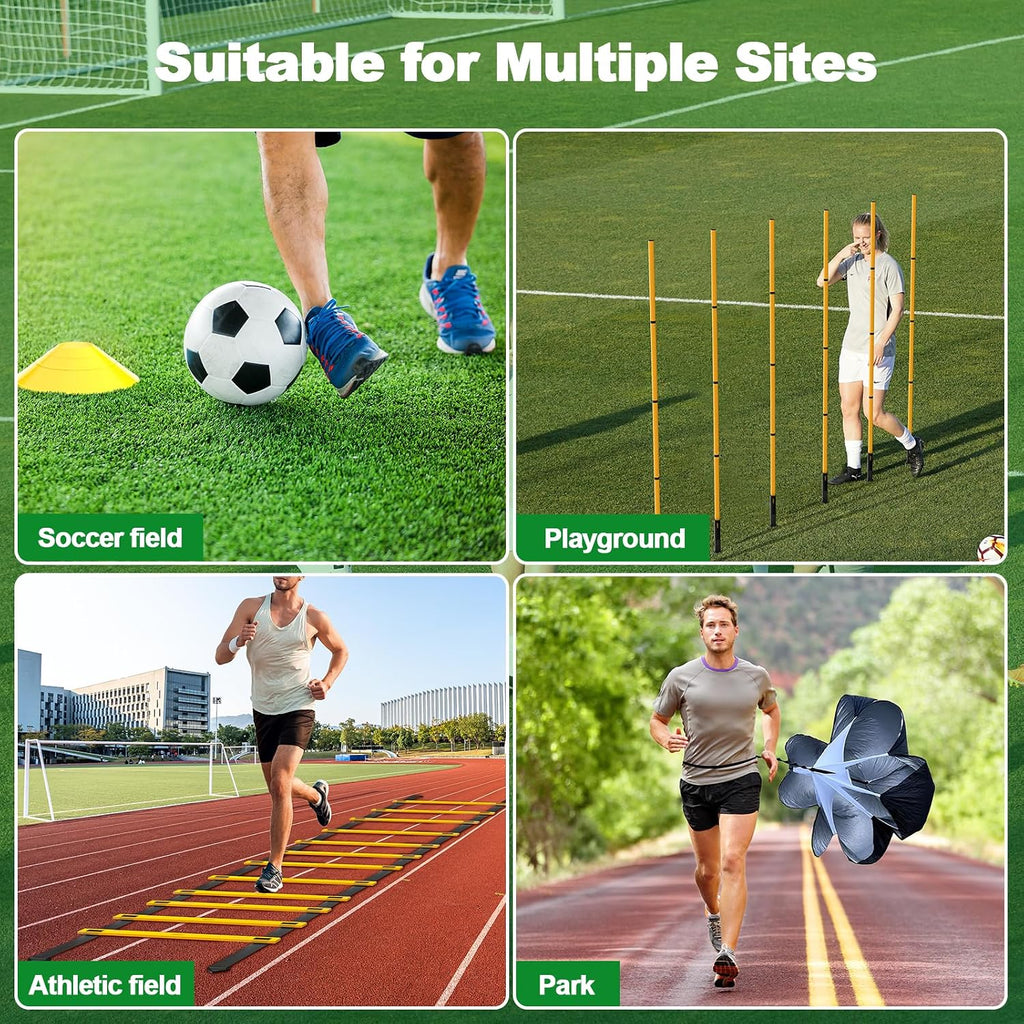 24Pcs Soccer Agility Training Equipment Set Ultimate Agility Poles Cones Ladder More for Quick Assembly and Easy Portability Suitable for All Skill Levels Enhance Speed Agility Training