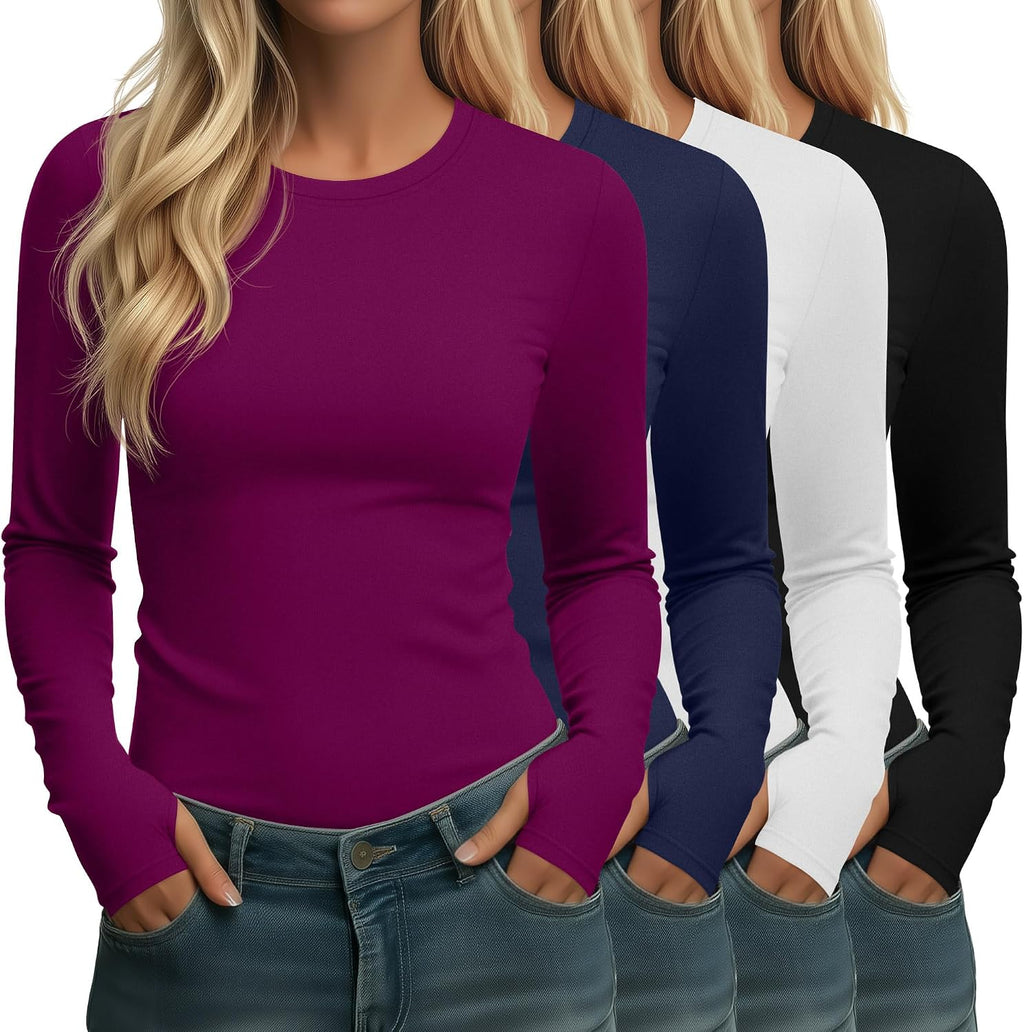 Neer 4 Pack Women's Thermal Fleece Lined Shirts Warm Base Layer