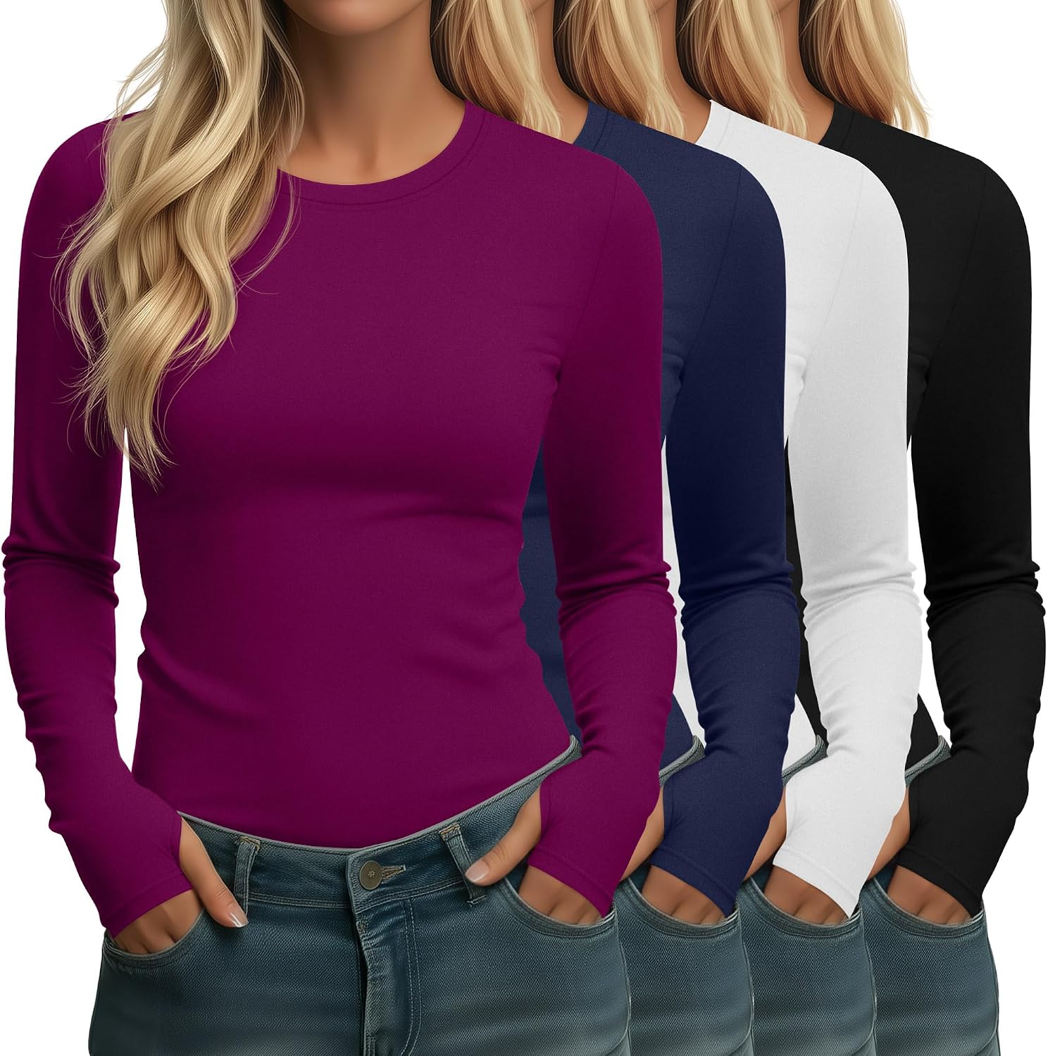 Neer 4 Pack Women's Thermal Fleece Lined Shirts Warm Base Layer