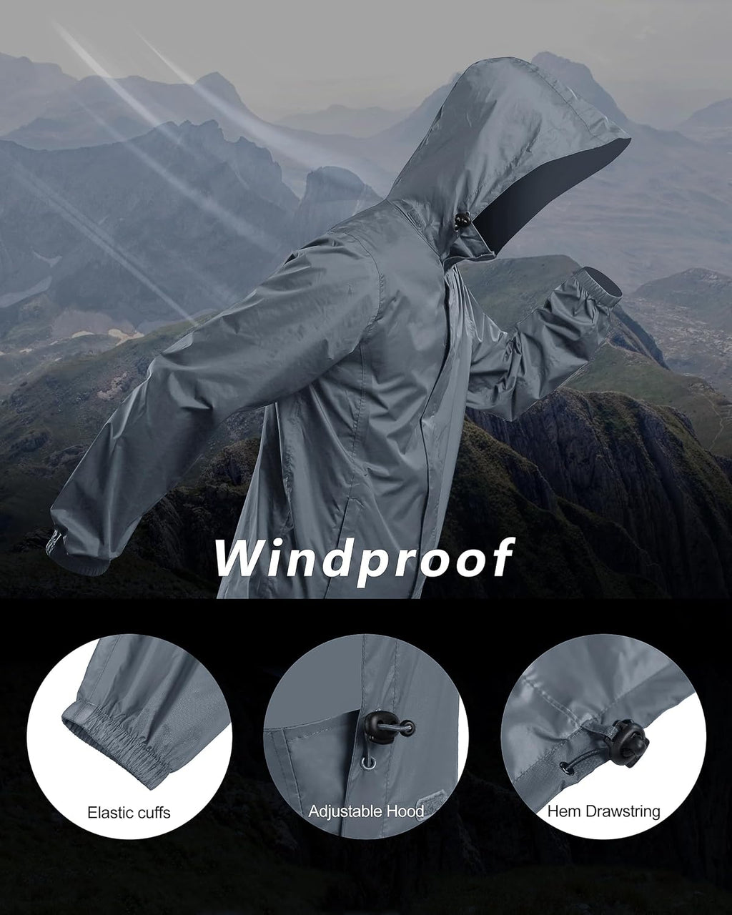 Outdoor Ventures Men's Rain Jacket Waterproof Lightweight Packable Raincoat