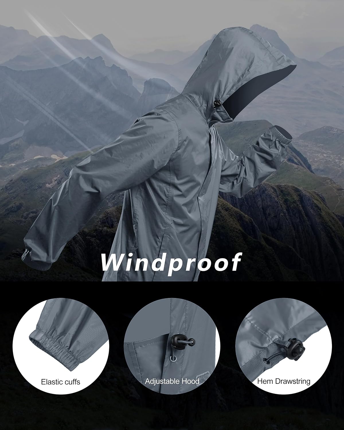 Outdoor Ventures Men's Rain Jacket Waterproof Lightweight Packable Raincoat