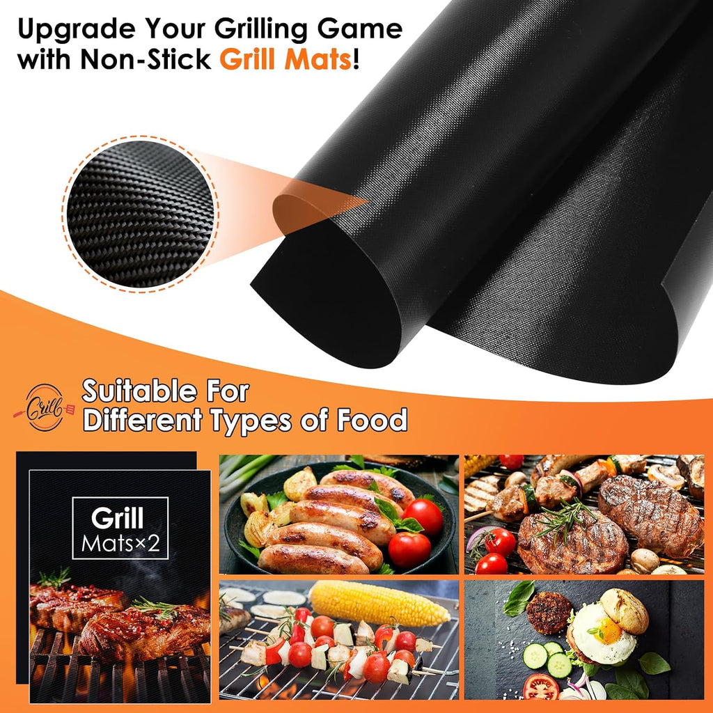 Yoehka BBQ Grilling Accessories Set, 34Pcs Heavy Duty Grill Tools, Brown | For Outdoor Camping, Grilling Gifts for Fathers Day, Men Dad, Stainless Steel Barbecue Utensils Kit, Includes Mats and Glove