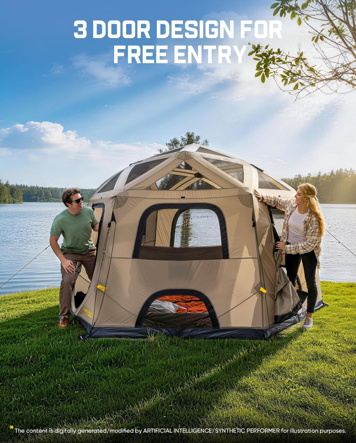 FanttikOutdoor Alpha C6 Pro Camping Tent 6 Person Pop Up Instant Cabin Setup in 60 Seconds, Portable Hub Tent with Compact Package & Internally Operated Windows for Family Camping