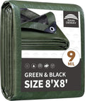RAINDEWAY 8x8 Feet Tarp Waterproof,9Mil Green/Black Poly Tarps Cover