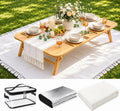 91 x 71inch White Outdoor Picnic Blanket with Waterproof Mat & Bag