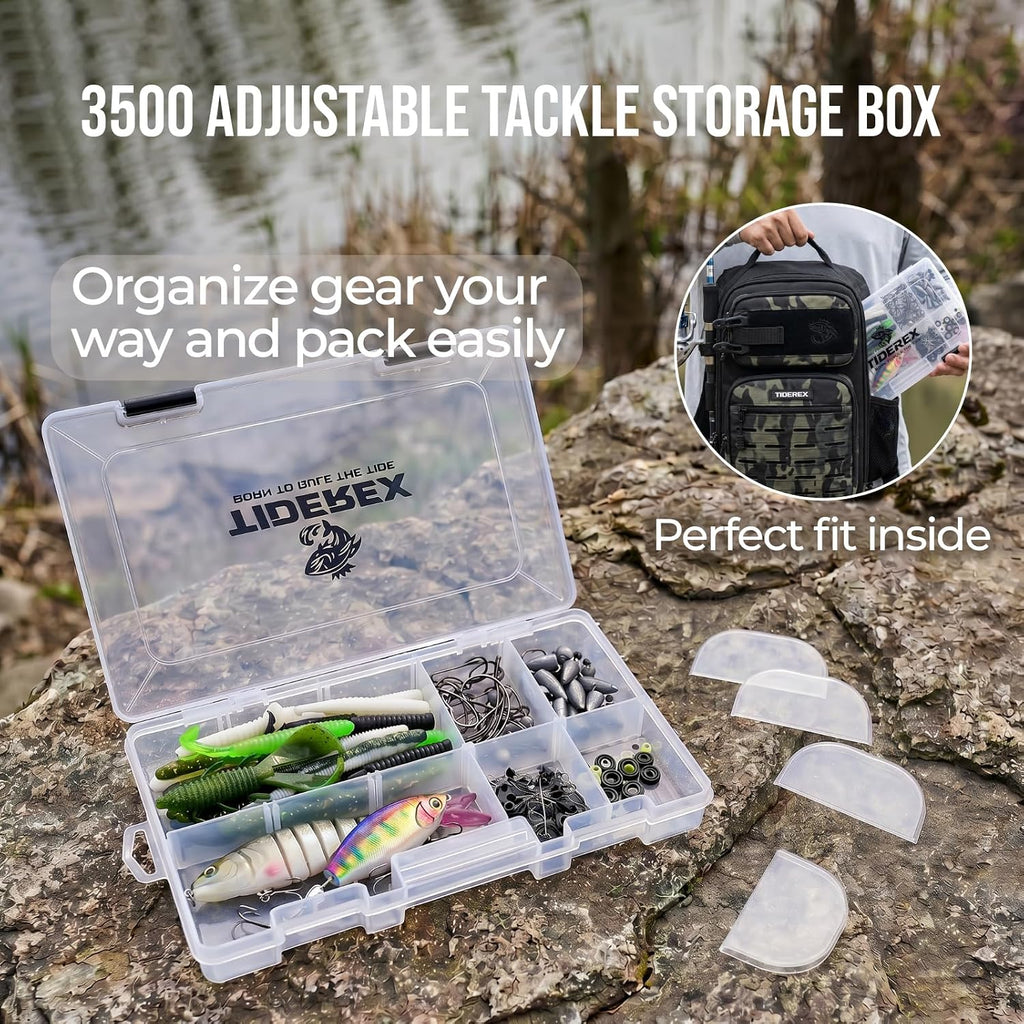 Fishing Sling Bag with 3500 Tackle Box & Fishing Gear, Black Camo.