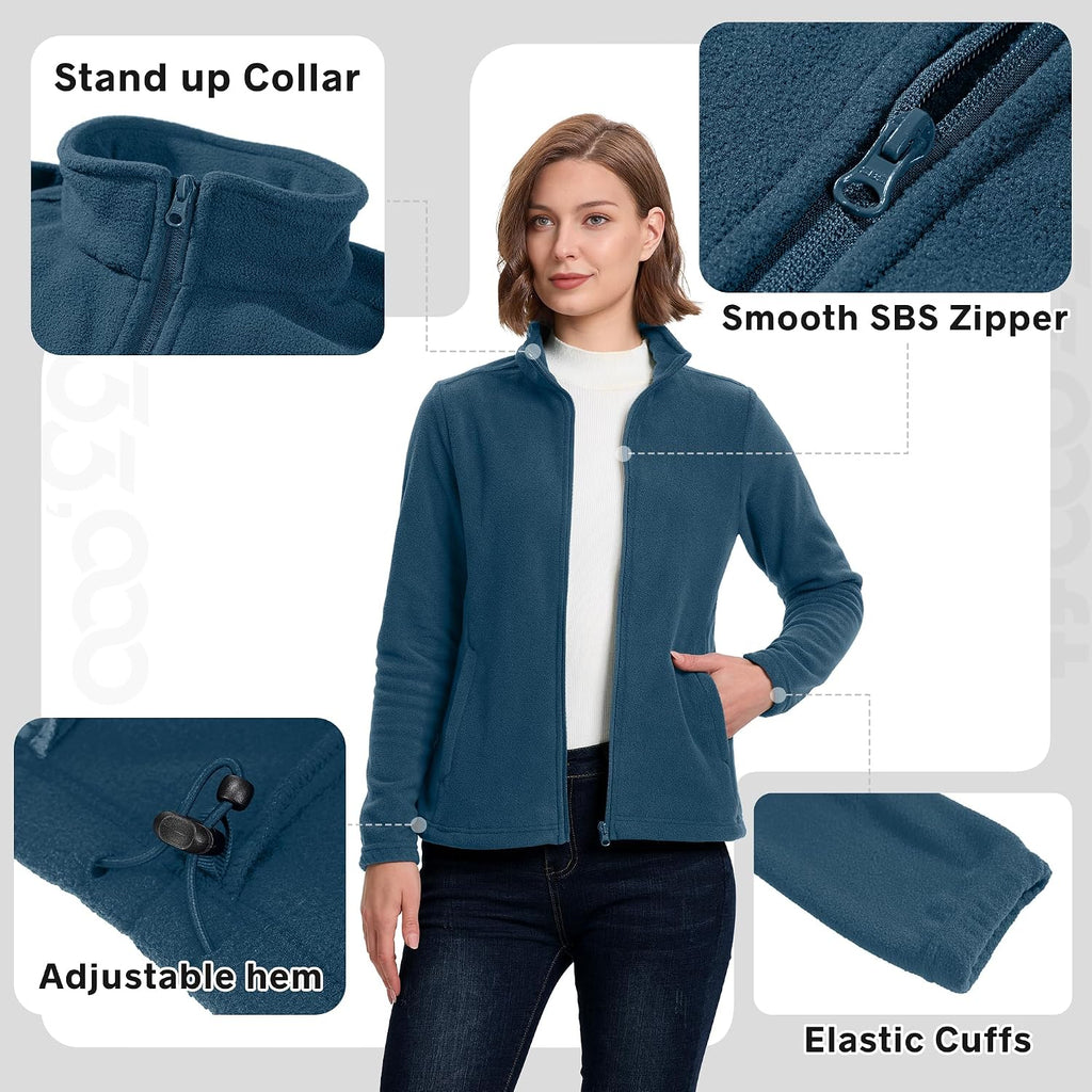 33,000ft Women's Polar Fleece Jacket Zip Up Lightweight Hiking Sweatshirt