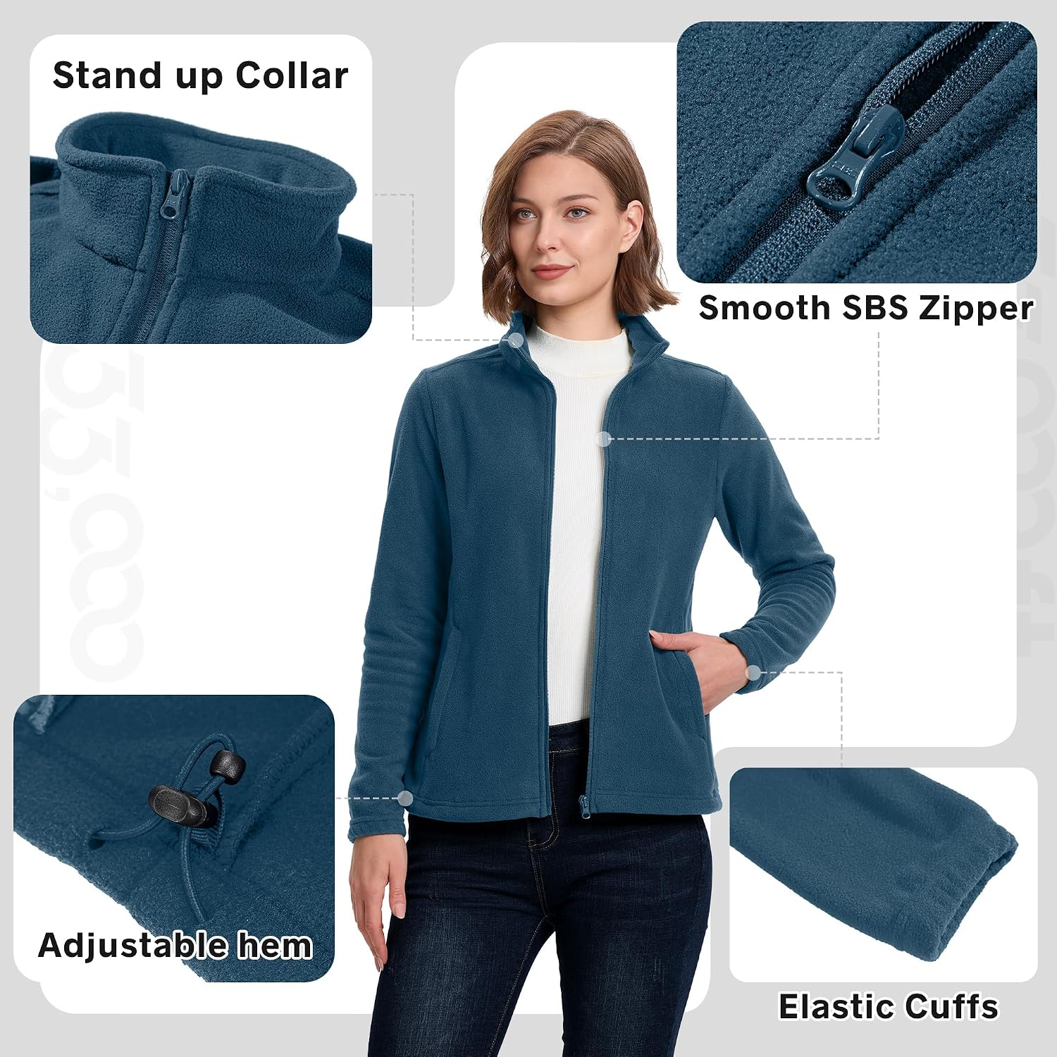 33,000ft Women's Polar Fleece Jacket Zip Up Lightweight Hiking Sweatshirt