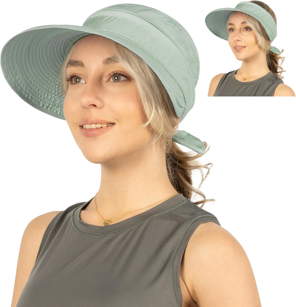 SUN CUBE Womens Sun Hat UV Protection Wide Brim Zip-Off Golf Visor