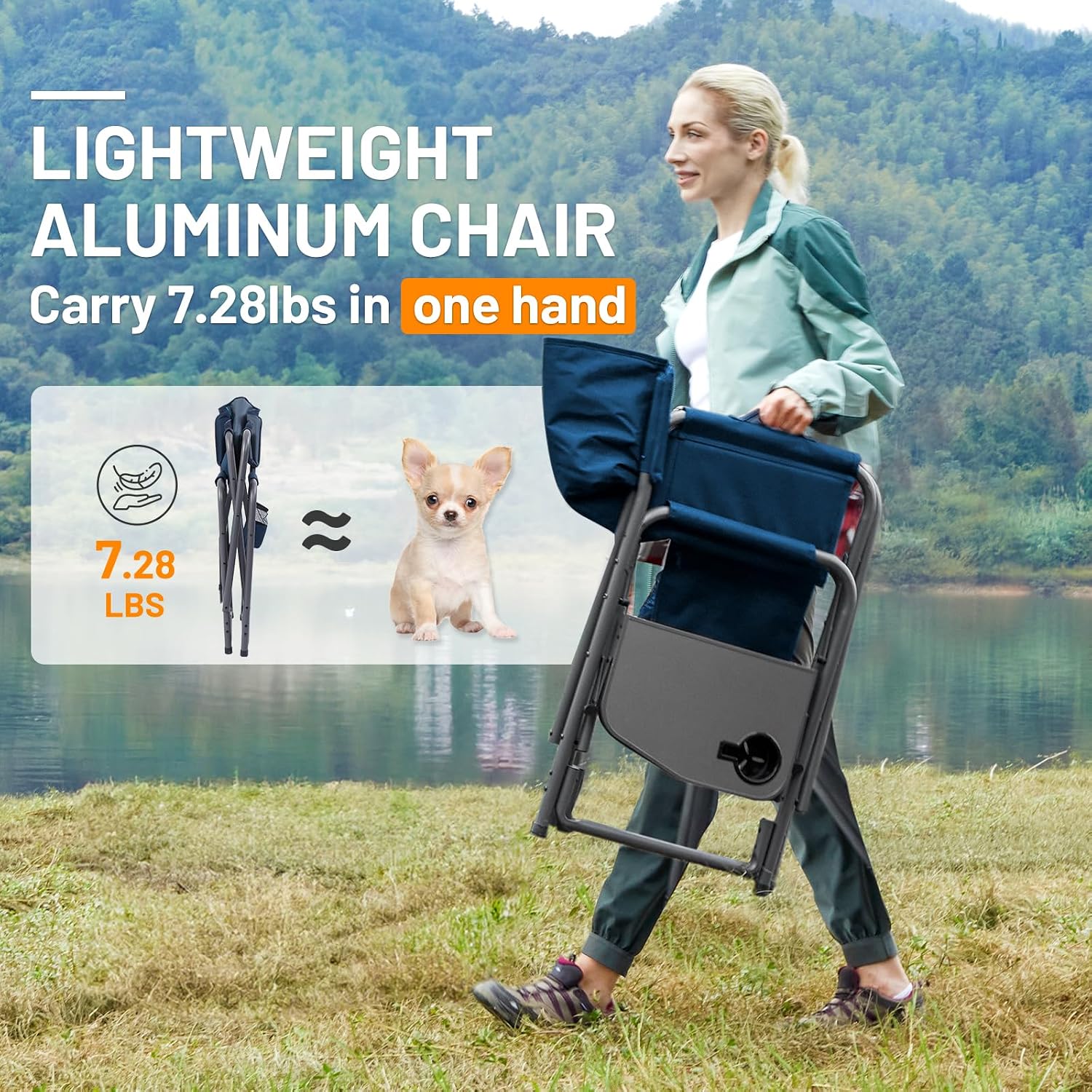 Timber Ridge Aluminum Oversized Camping Chair, Lightweight Portable Directors Chair with Side Table Detachable Side Pocket for Outdoor Camping, Lawn, Picnic, Support 400lbs Blue