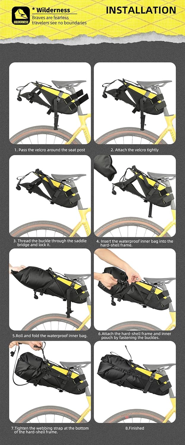 Rhinowalk Bike Saddle Bag Bicycle Saddle Pannier 14L Waterproof Storage Pouch Rear Rack Luggage Carrier Quick-Fit with Hardshell Frame & Interior (Black)