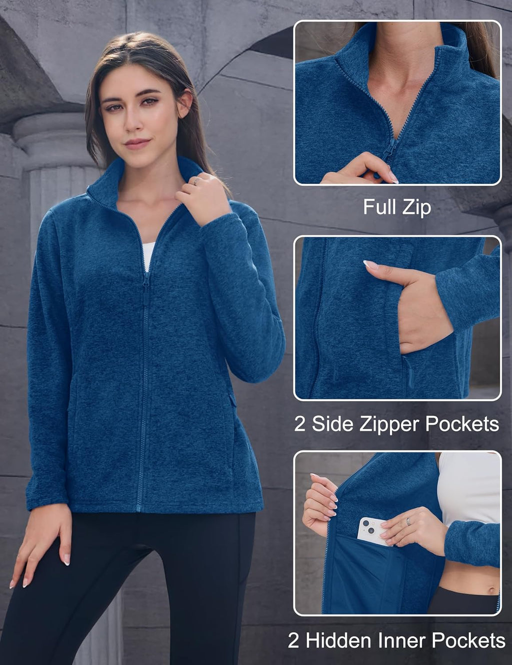MAGCOMSEN Womens Fleece Zip Up Jacket with Pockets Lightweight Soft Coat