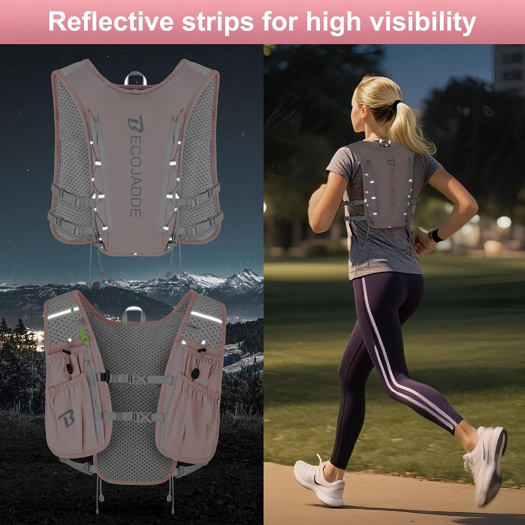 BECOJADDE Running Vest for Women Men, 5L/6L Lightweight Hydration Backpack Running Pack for Marathon, Trail, Cycling, Hiking, Jogging