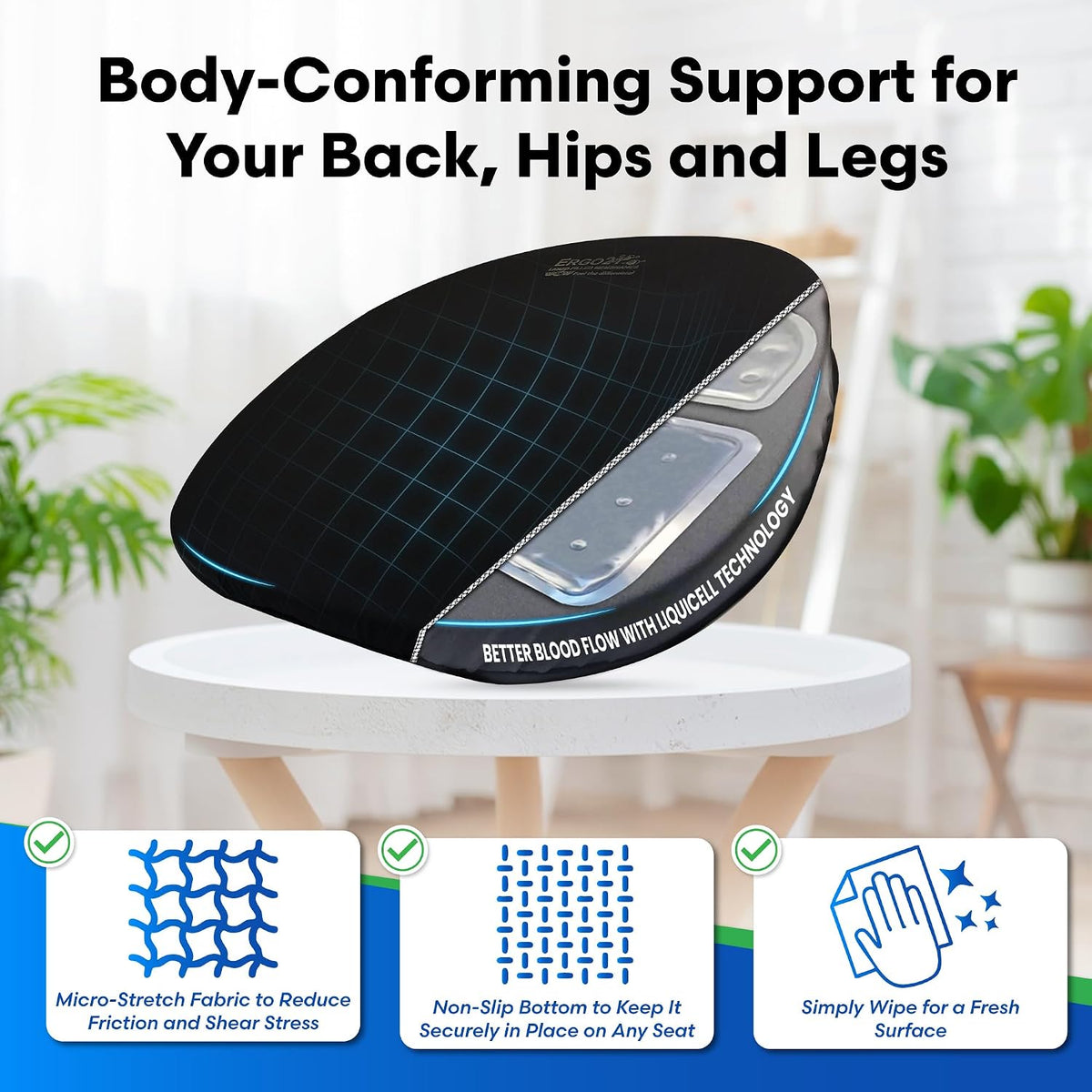 ERGO21 Original Seat Cushion - Liquicell Membrane Technology for Pressure Relief, Tailbone Pain, Sciatica, Hip & Lower Back Pain - Long Sitting on Car Seat, Office/Home Chair (18" W x 17" x 3")