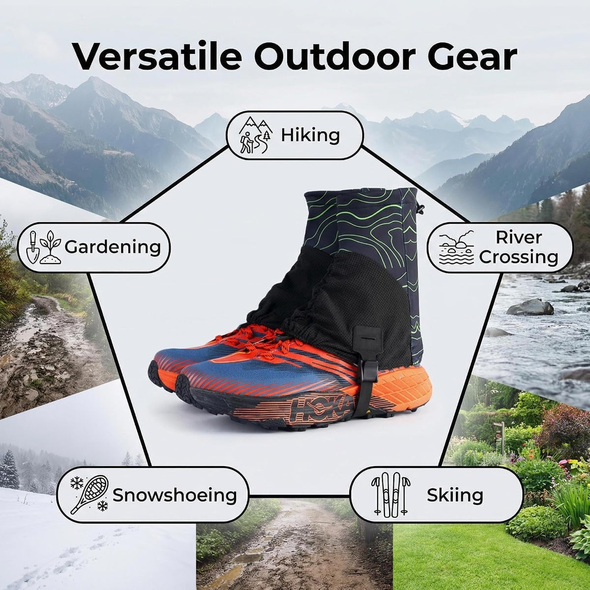 Sandproof Shoe Covers,Waterproof, Breathable, Gaiters Protect Against Mud, Sand, Rain, Snow, Light and Adjustable,Short for Men and Women, for Camping, Fishing, Hiking, Mountain Climbing