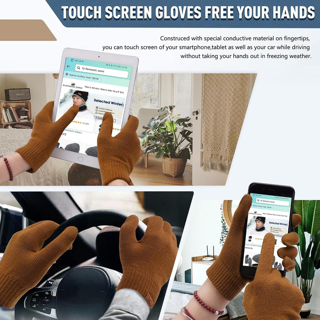 FZ FANTASTIC ZONE Winter Beanie Hats Scarf Touchscreen Gloves for Men Women