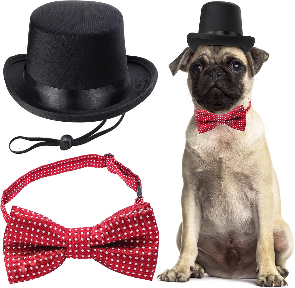 Yewong 2-Piece Pet Formal Accessories Set - Top Hat with Formal Necktie/Bowtie for Dog & Cat (Blue Bowtie Collar) - One Size