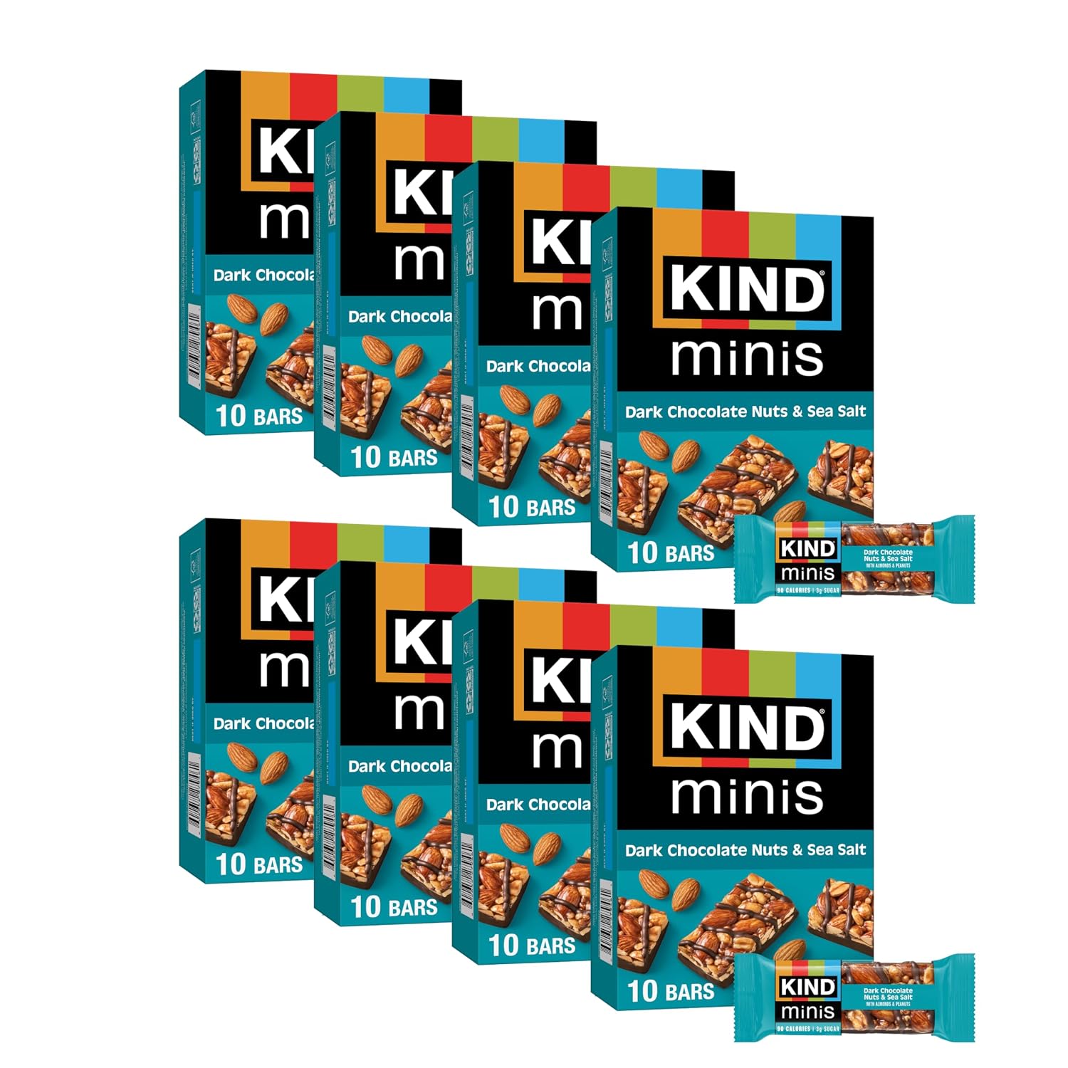 KIND Mini Snack Bars, Dark Chocolate Nuts & Sea Salt, Gluten Free, Low Sugar, Low Calorie Snacks, 80 Count