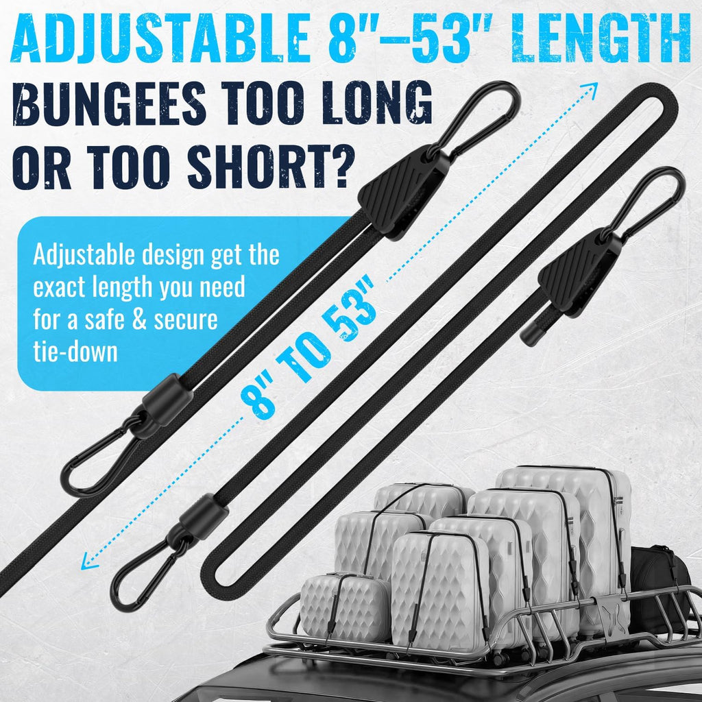 GOEASY0312 Adjustable Bungee Cords with Carabiner Hooks 8"-53", 6PCS