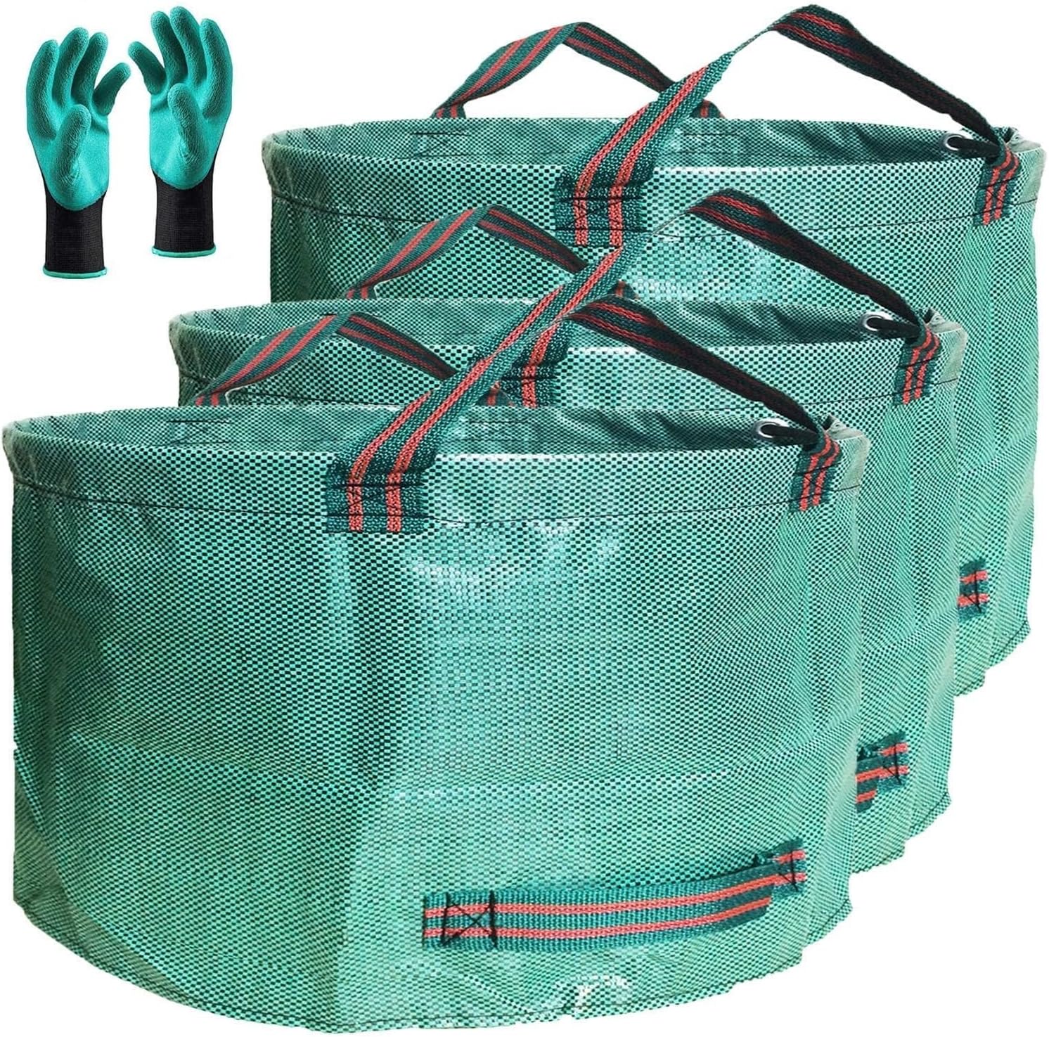 Standard 3-Pack 46 Gallon Lawn Garden Bags Big (D26,H19 in) Yard Waste Bags with Gardening Gloves for Leaf Bag,Yard Debris,Camping Waste,Garden Trash Container,Lawn Grass Clippings,Weeds Bag 4 Handles