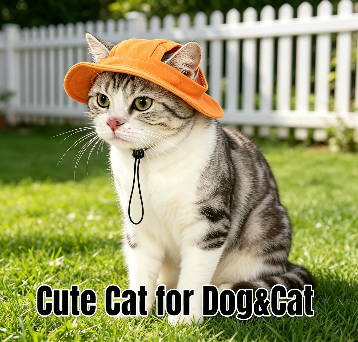 Denim Flannel Pet Sun Hat with Ear Holes, Adjustable UV Protection Cap for Dogs & Cats, Breathable Summer Outdoor Hat with Curved Brim (Orange, M)