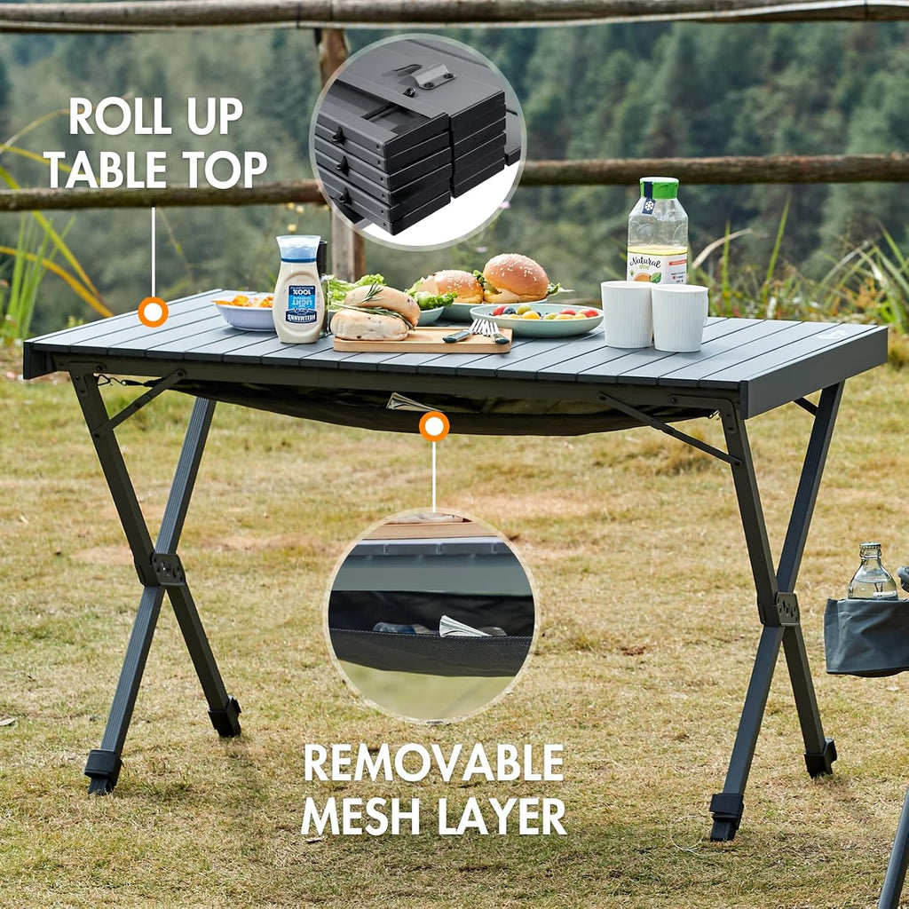 Portal Folding Camping Table with Adjustable Height,Portable Aluminum Table, Dark Gray
