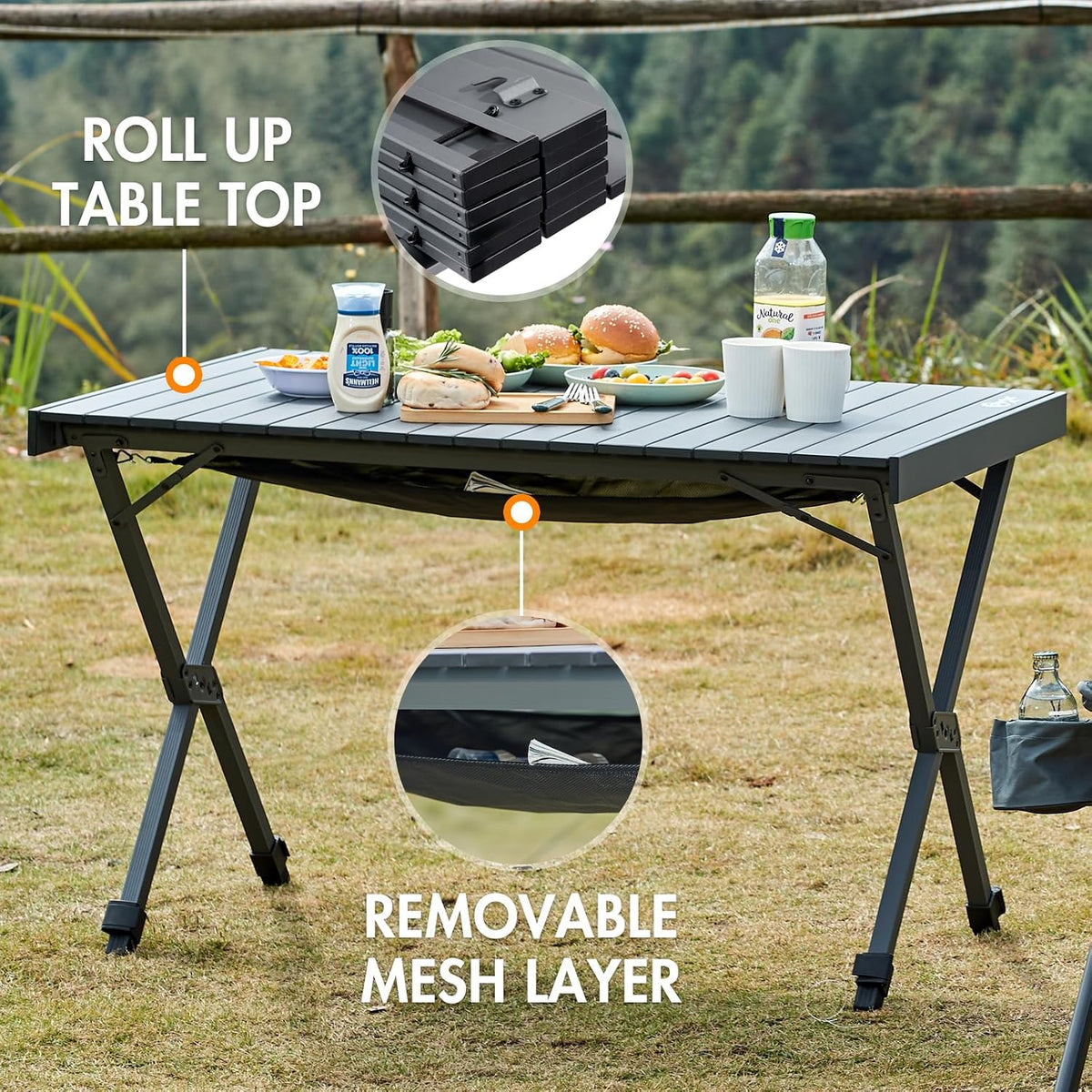 Portal Folding Camping Table with Adjustable Height,Portable Aluminum Table, Dark Gray