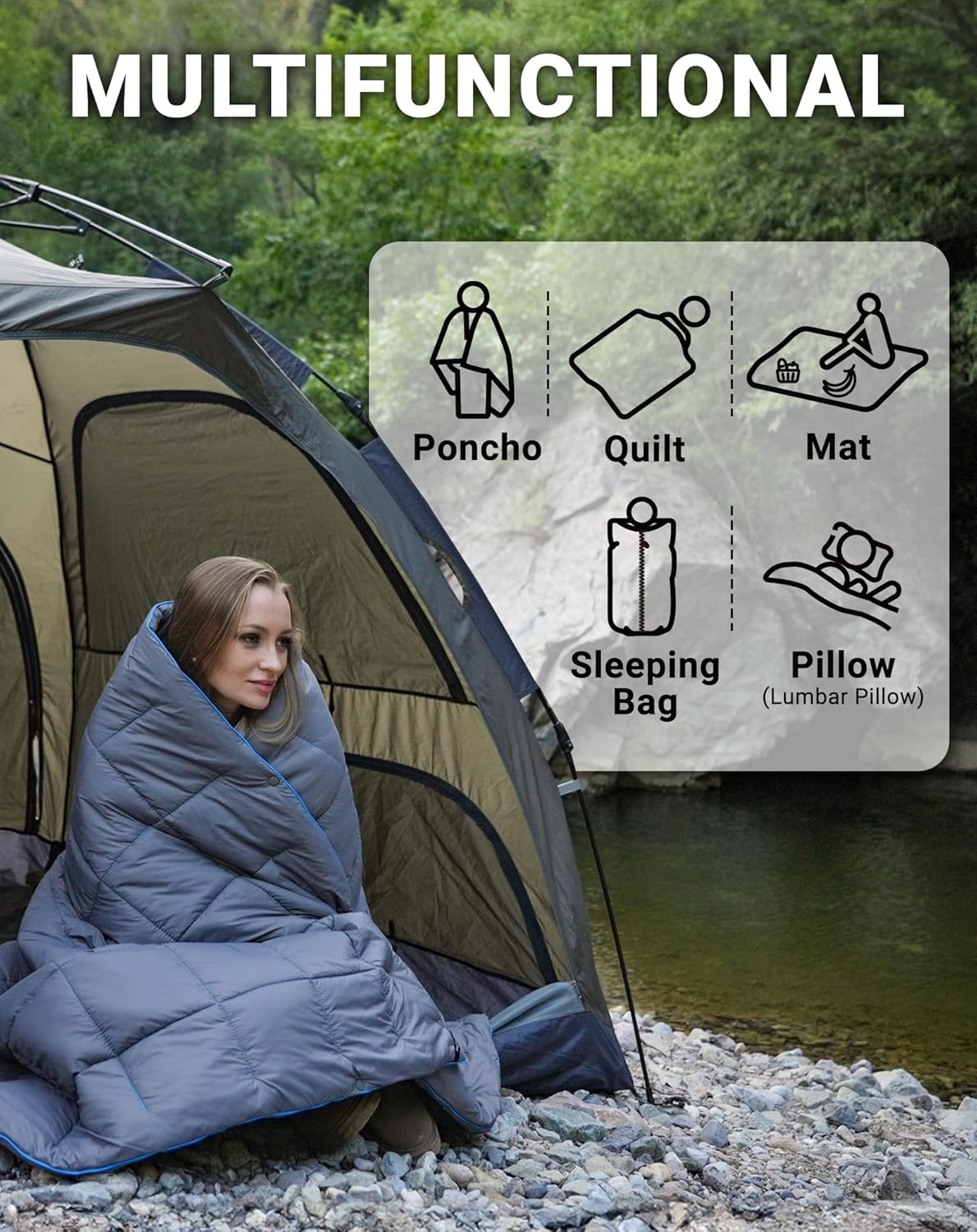 KingCamp Ultralight Camping Blanket, Wearable Packable Blanket 69" x 53"