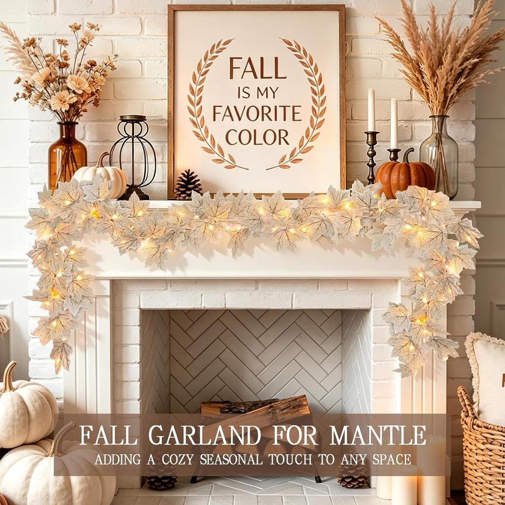 3 Pack Fall Garland with Lights, Total 19.5Ft 60LED Autumn String Lights