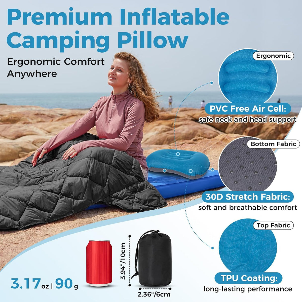 ATEPA Inflatable Pillow for Camping, 90 g Ultralight