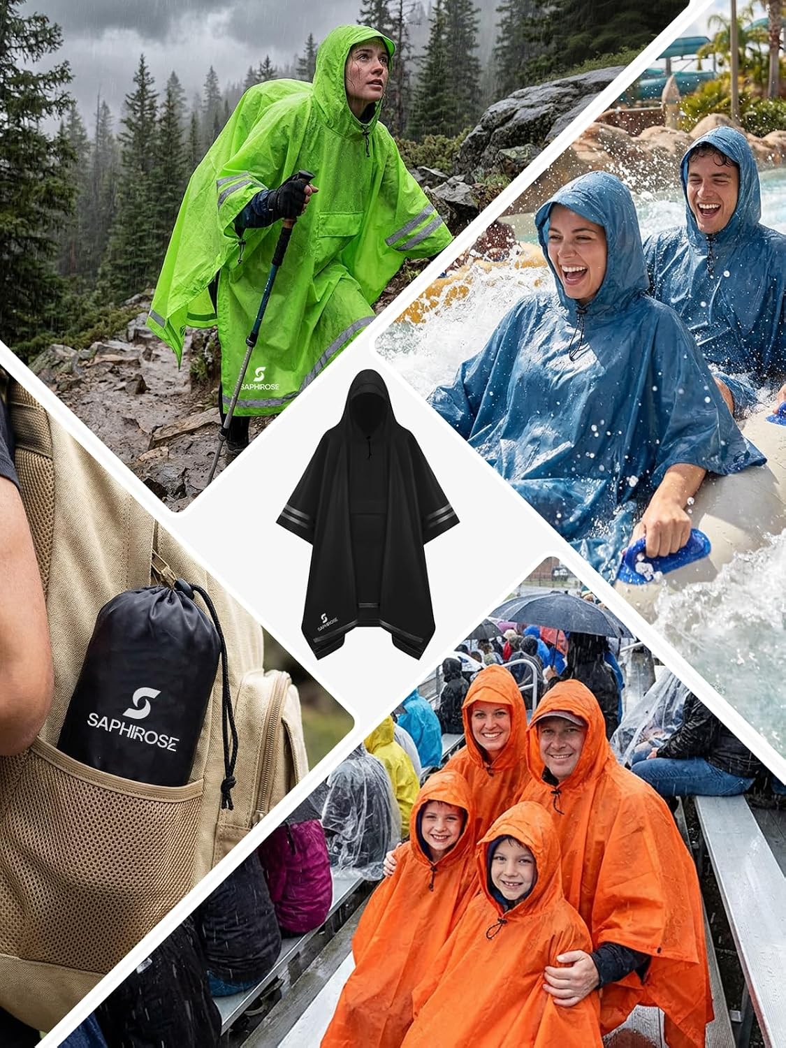 SaphiRose Hooded Rain Poncho Waterproof Raincoat Jacket for Men Women Adults