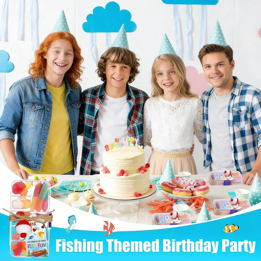 24 Set Fishing Candy Little Tackle Boxes for Birthday Party Favors with 24 Fishing Bobber 24 Thank You Cards for Making My Party Reel Fun Gone Fishing Theme Supplies Fishing Decorations (24)