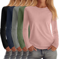 Huukeay 5 Pack Women's Crew Neck Long Sleeve Shirts