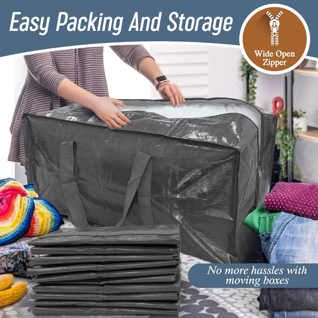 6 Pack Extra Heavy Duty Large Moving Bags with Strong Zipper, Gray