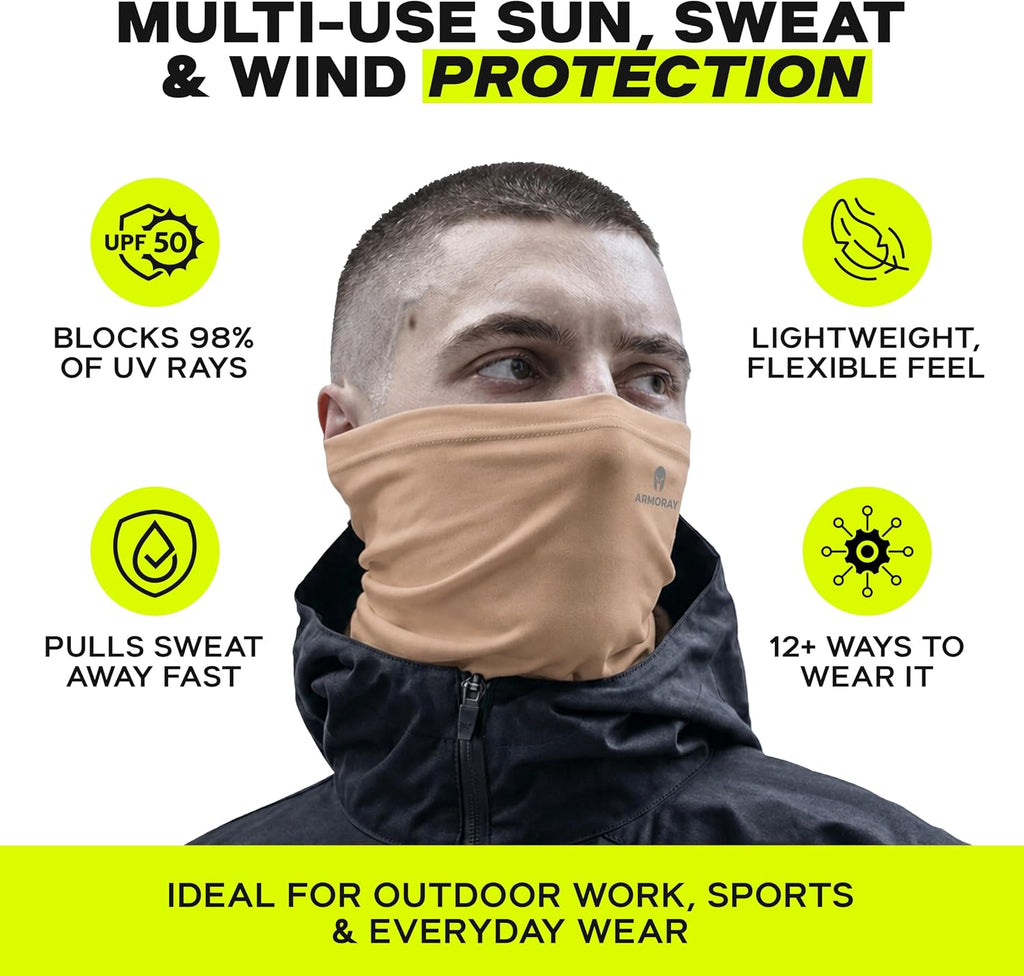 ARMORAY Neck Gaiter 4 Pack, Sun Protection Face Cover for Men Women
