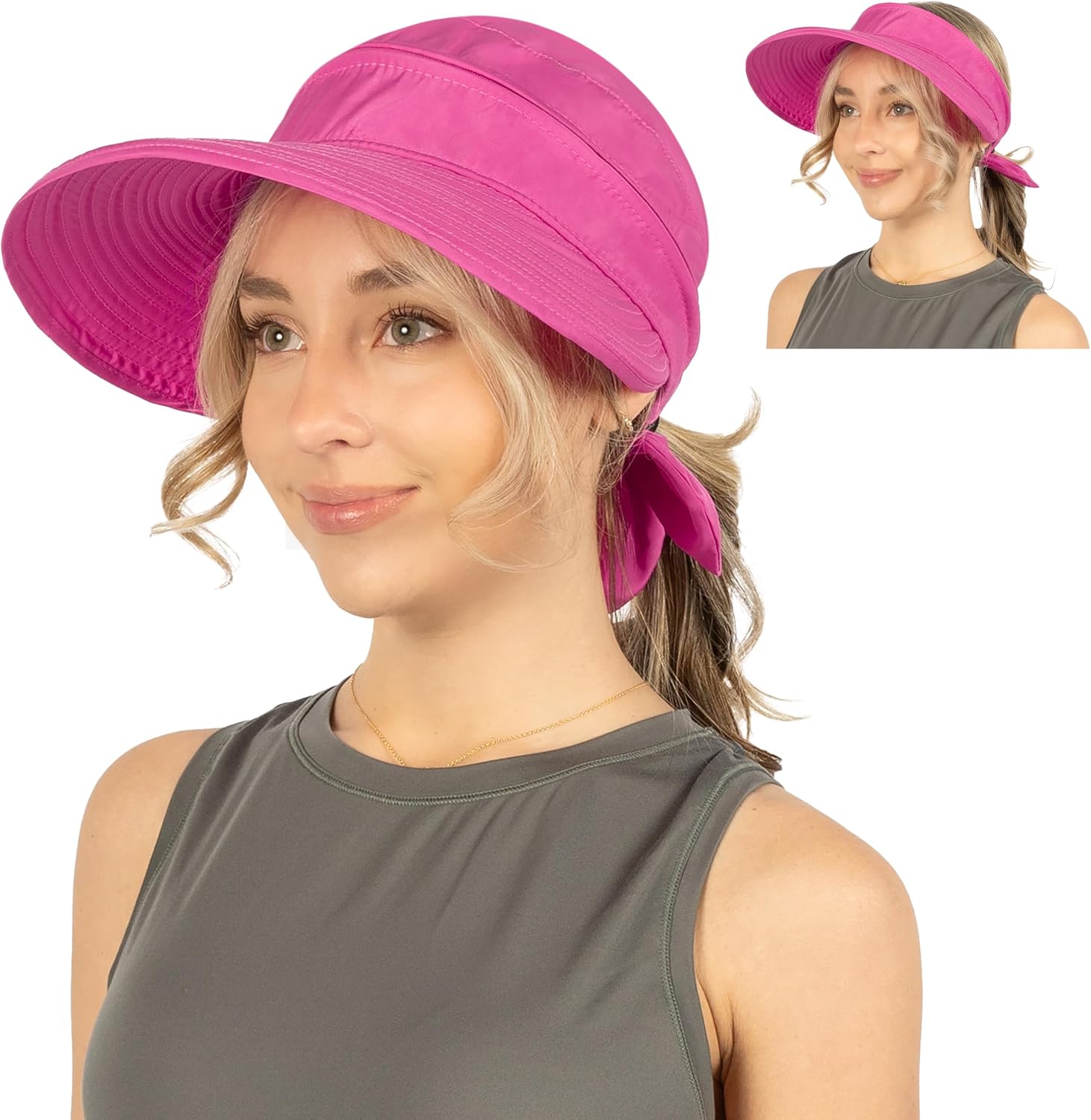 SUN CUBE Womens Sun Hat UV Protection Wide Brim Zip-Off Golf Visor