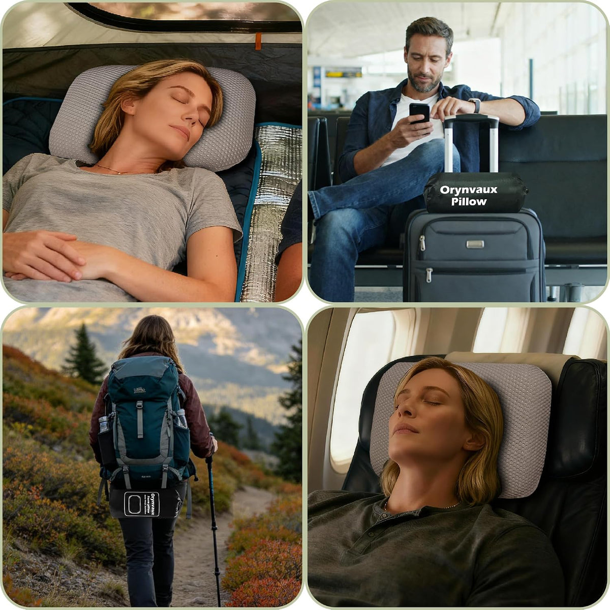 Cooling Camping Pillow, Memory Foam Travel Pillow with Adjustable Buckle Strap & Storage Bag, Compact Small Pillow for Airplane, Car Lumbar, Office, Washable Cooling Cover, Dusk Grey