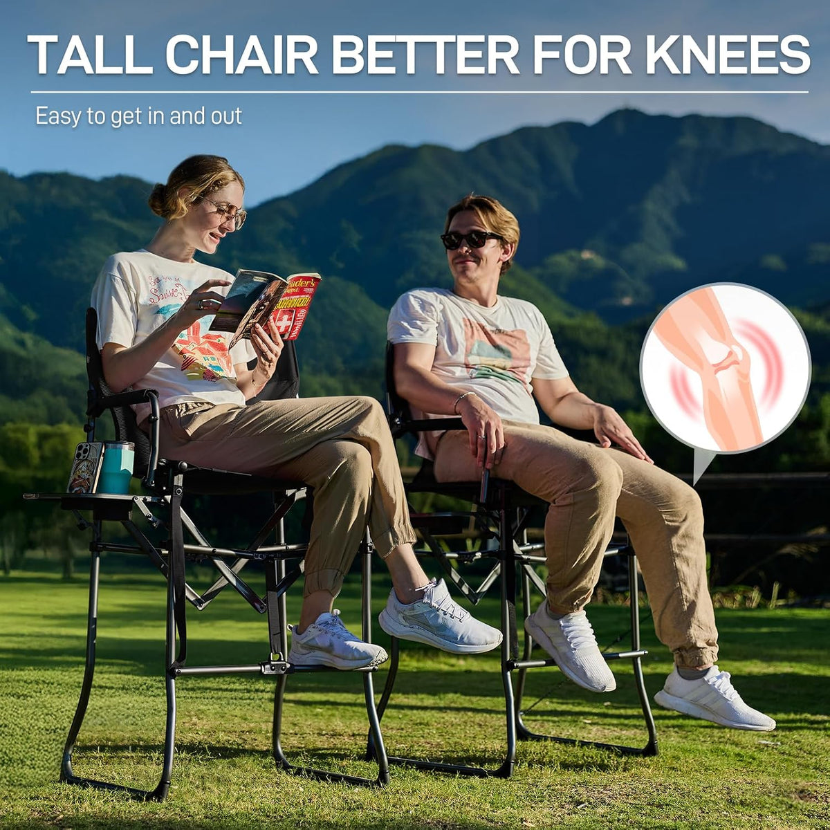 EVER ADVANCED Portable 30.7" Seat Height Tall Camping Directors Chair