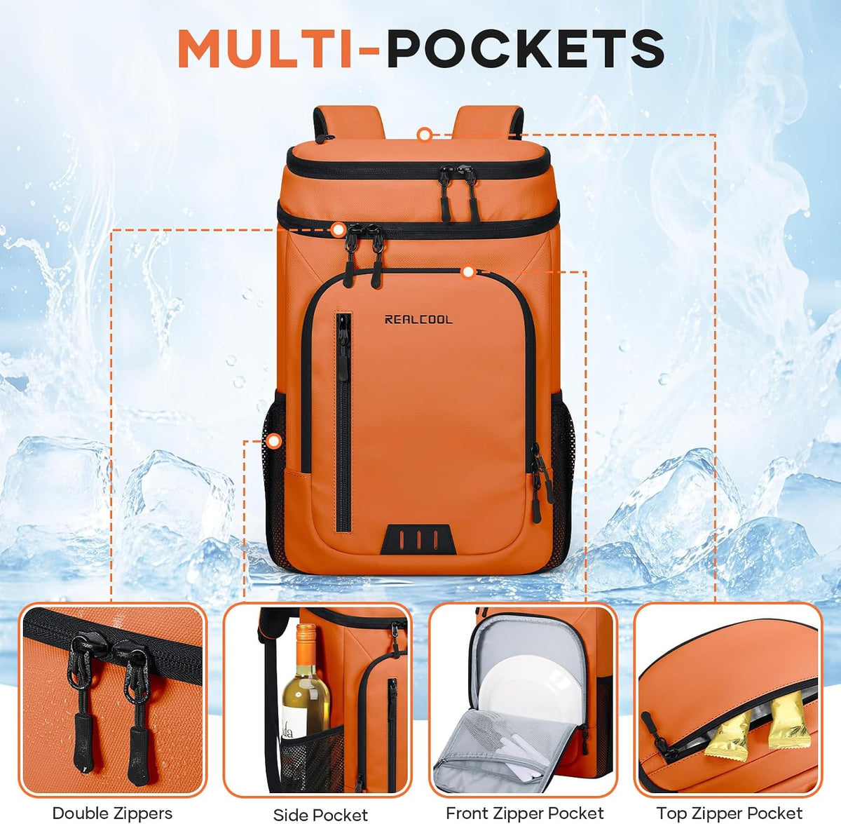 RealCool Insulated Cooler Backpack, 33 Can Leakproof Soft Camping Bag