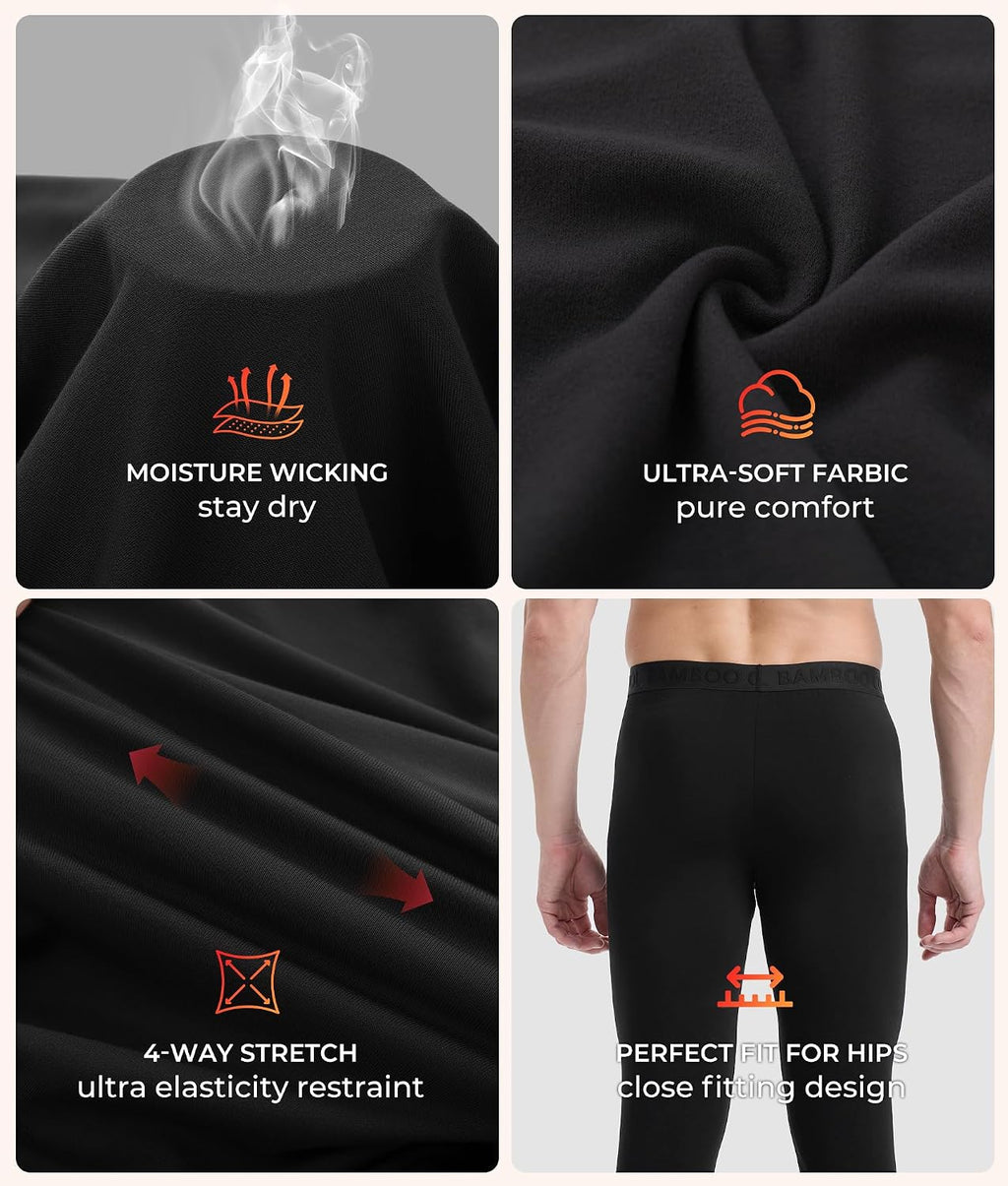 BAMBOO COOL Men's Thermal Underwear Lightweight Fleece Lined