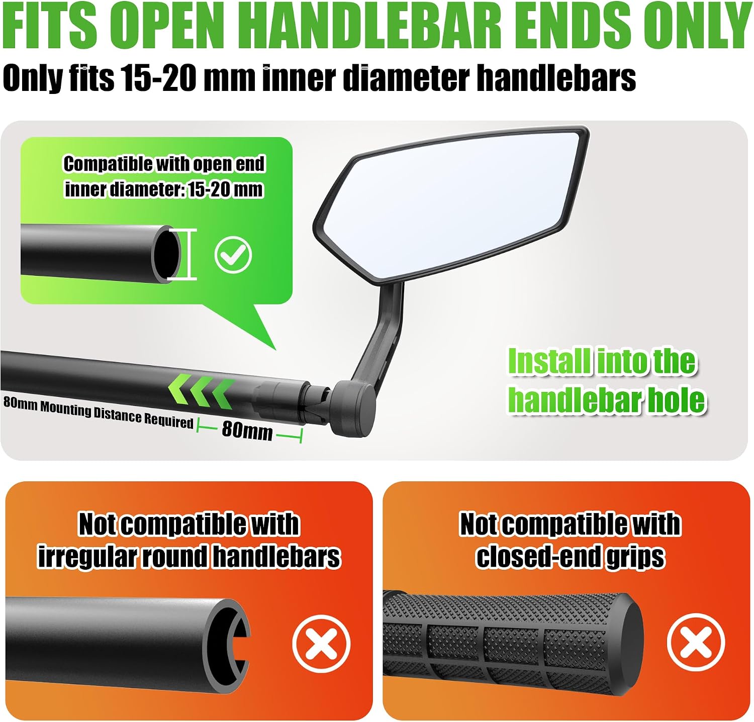 RBRL Bike Mirror Bar End Bike Mirror, Rotatable Bicycle Mirror, Automotive Grade Glass Bike Side Mirrors, Scratch Resistant E-Bike Universal Rearview Mirrors for Mountain bike (Right)