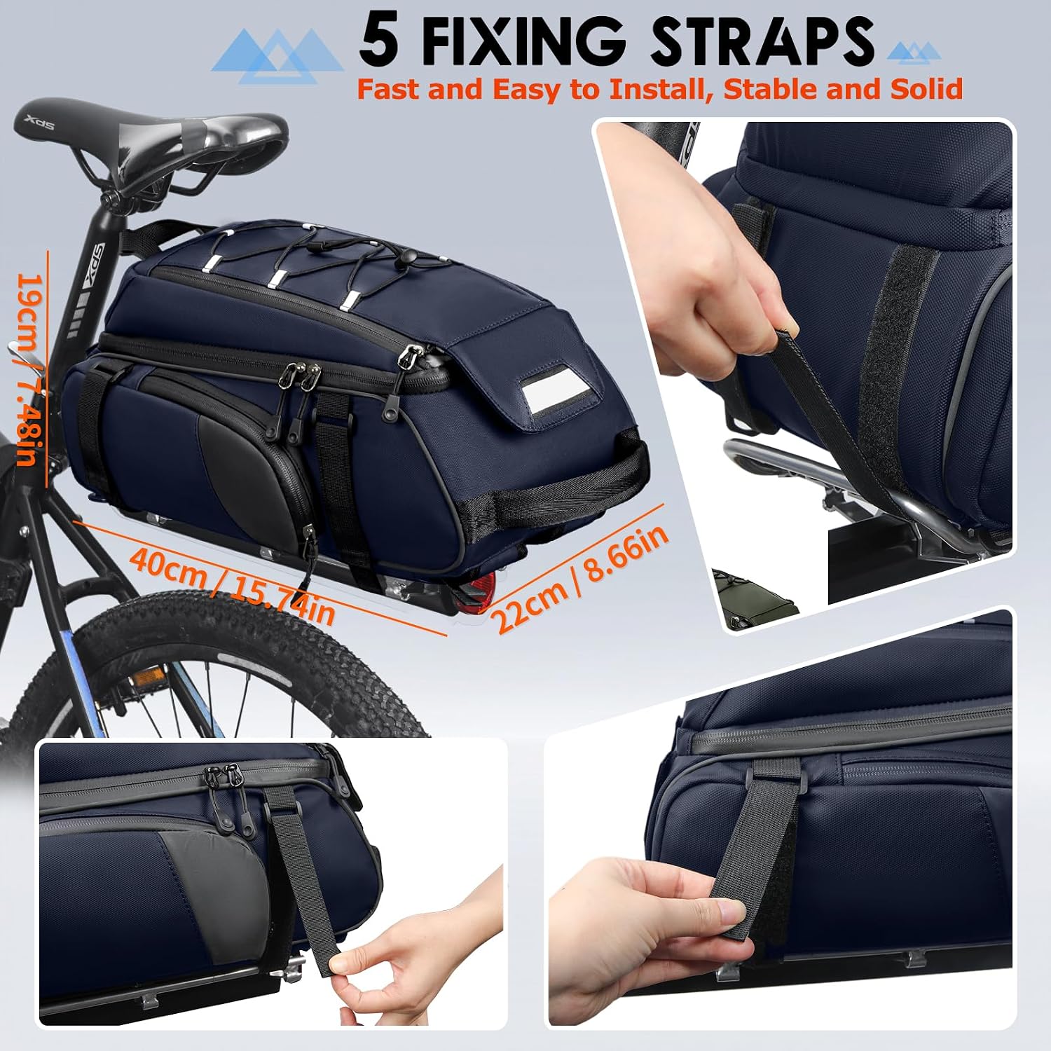 RAINSMORE Bike Bag for Bicycle Rear Rack 15L Waterproof Ebike Trunk Bag