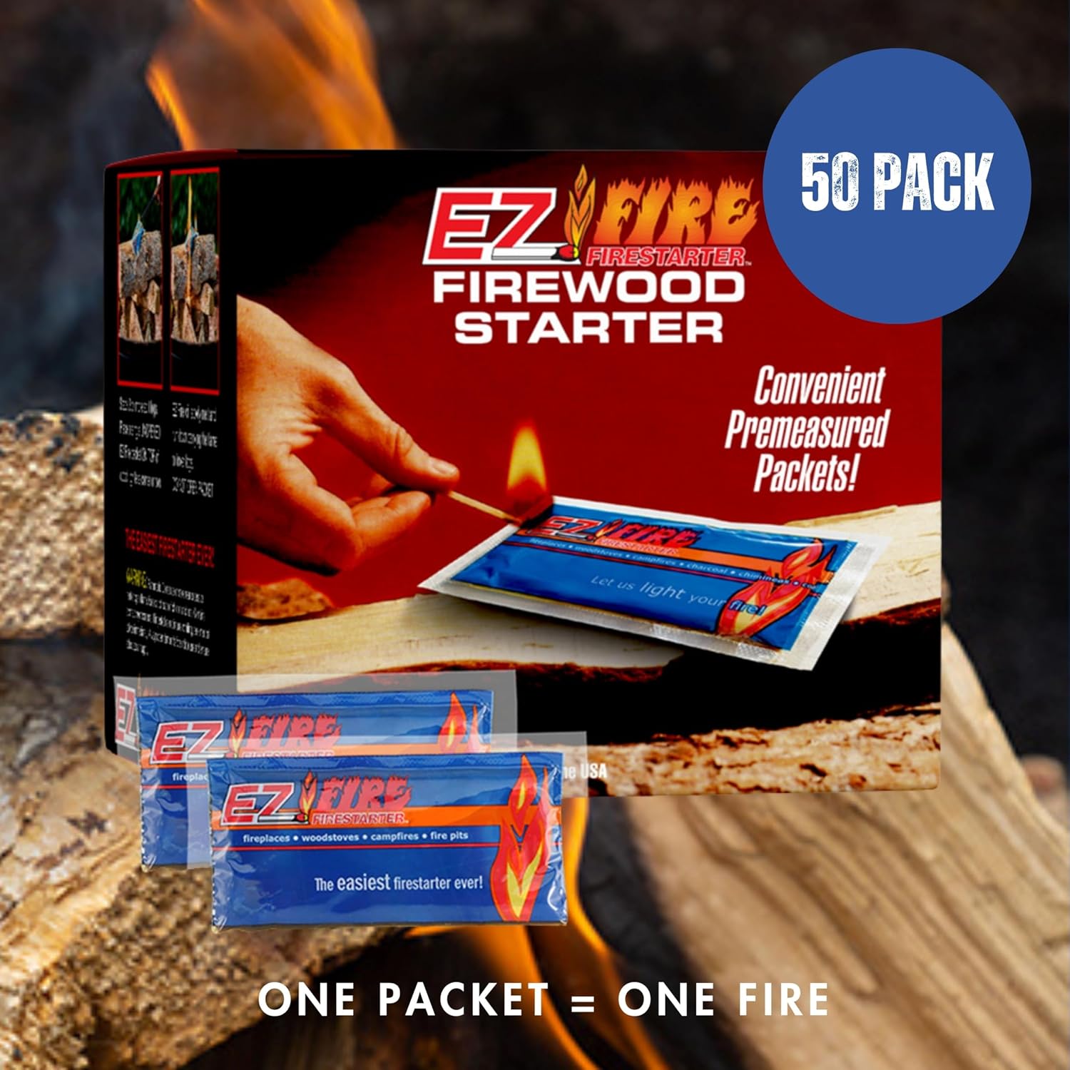 – All-Natural Fire Starters for Campfires, Fire Pits, BBQs & Fireplaces – Long Burning, Weather-Resistant, Non-Toxic & Easy to Light | 50 Pack