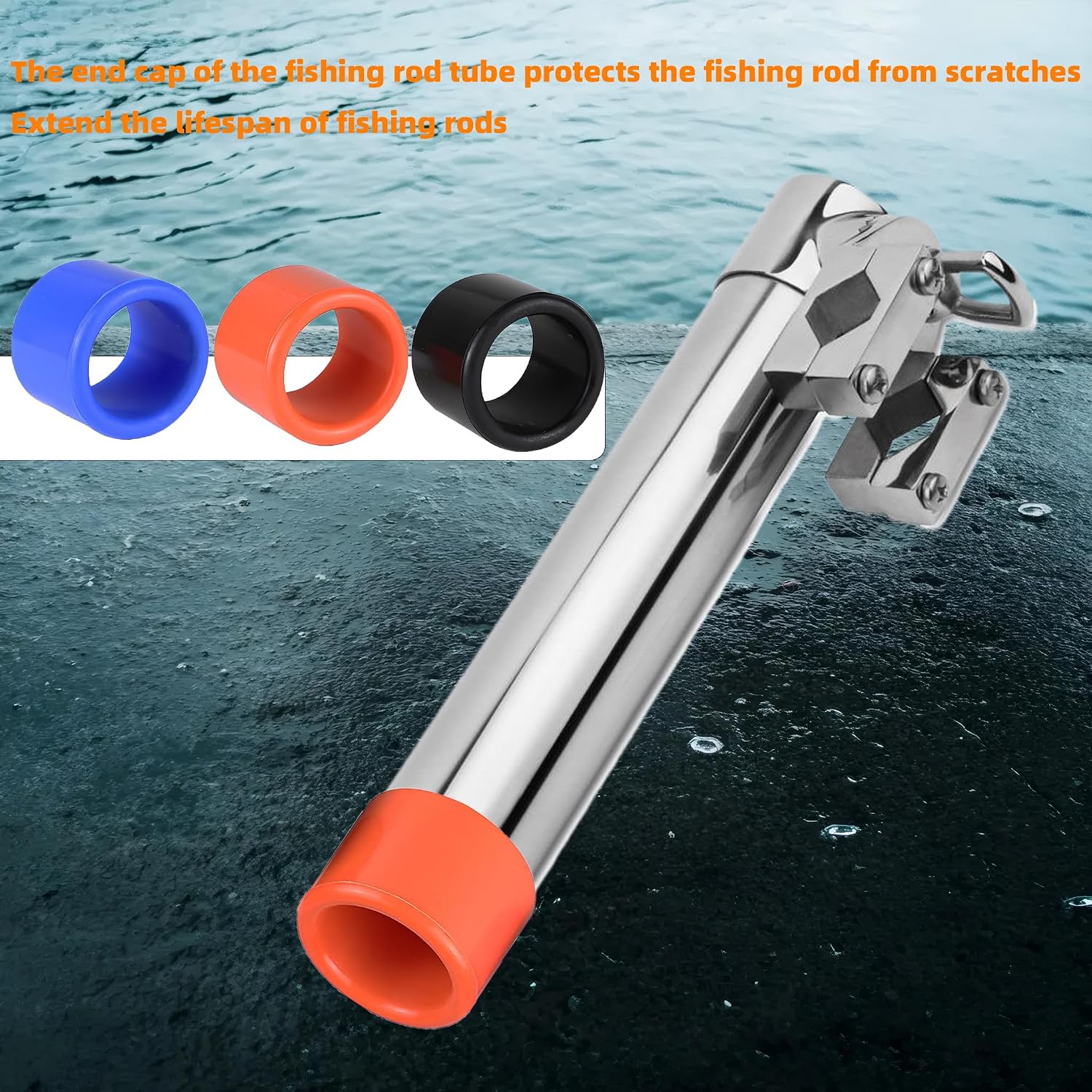 8 Pcs Orange Silicone Fishing Rod Holder Tube Cap Kit Fit for Fishing Rod Pole Rest Rack Insert Protectors Fishing Cart Accessories